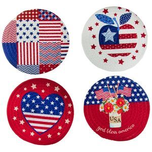 God Bless America 4 pc Braided 9-inch Round Trivet Set in Red, White and Blue